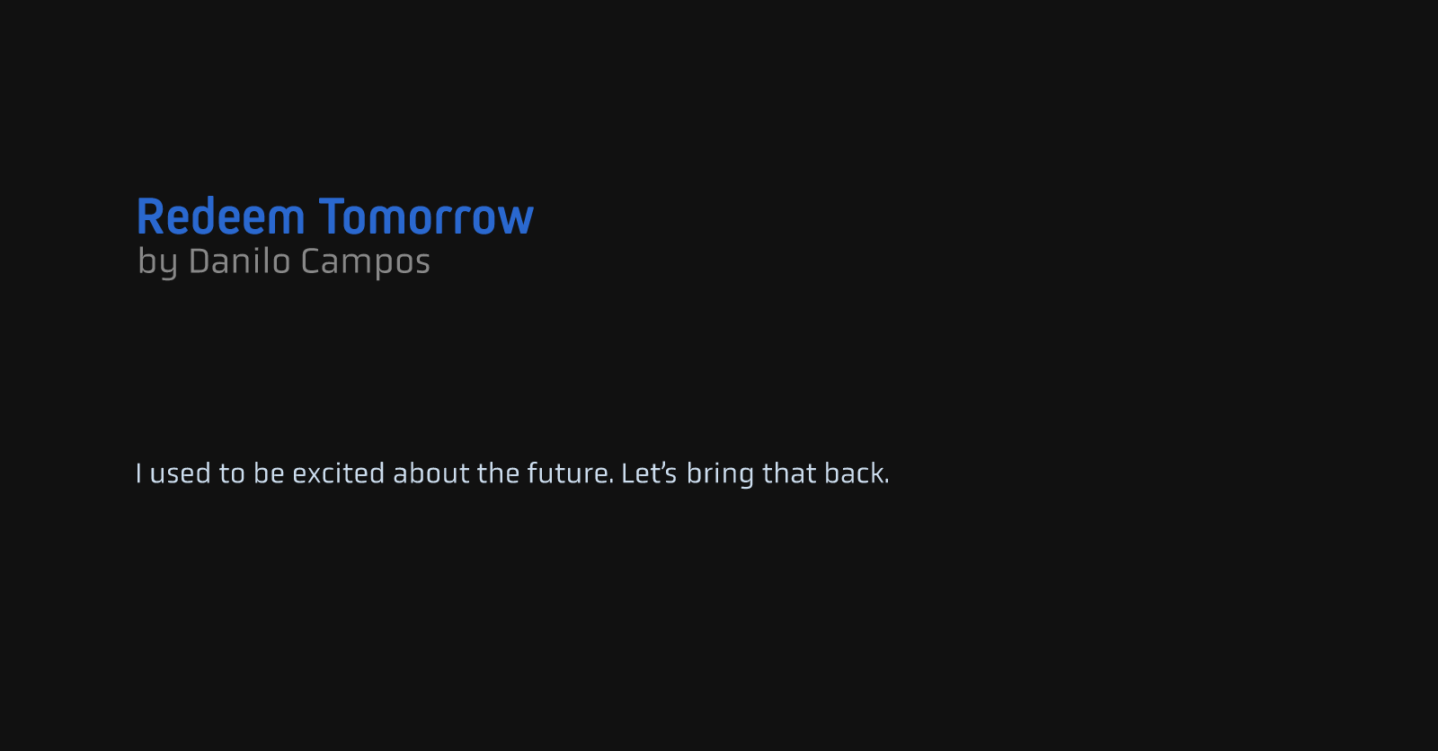 Redeem Tomorrow: Home